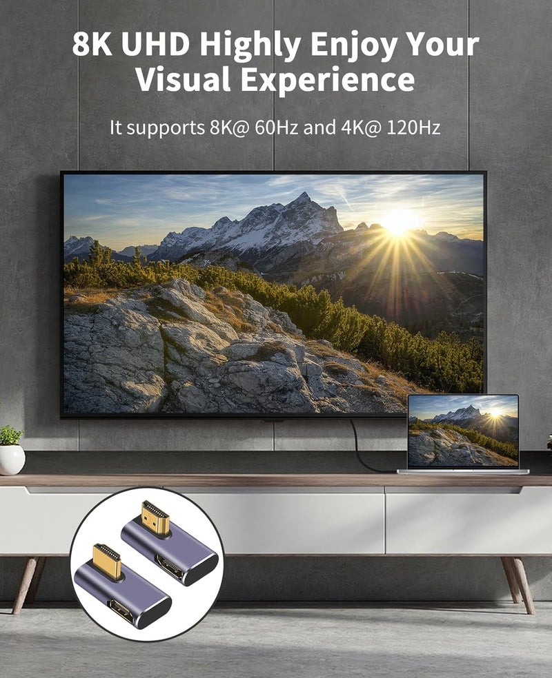 Poyiccot 8K HDMI 90 Degree Adapter, 270 Degree Left and Right Angle HDMI 2.1 Adapter, Male to Female Extender, 48Gbps, 8K@60Hz for HDTV Laptop PS5 Xbox, 2-Pack - Image 4